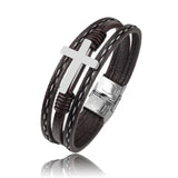 MingAo Stainless Steel Beads Cross Bracelet Men's Jewelry