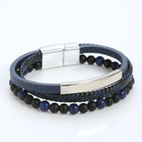 Stainless Steel Leather Bracelet Stone Bead Men's Jewelry