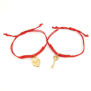 Heart Lock Amulet Bracelet Stainless Steel Red String