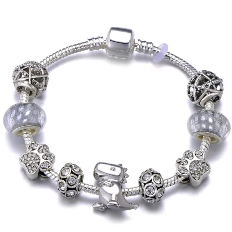 Dinosaur Pendant Charm Bracelet Crystal Beads Snake Chain Bracelet