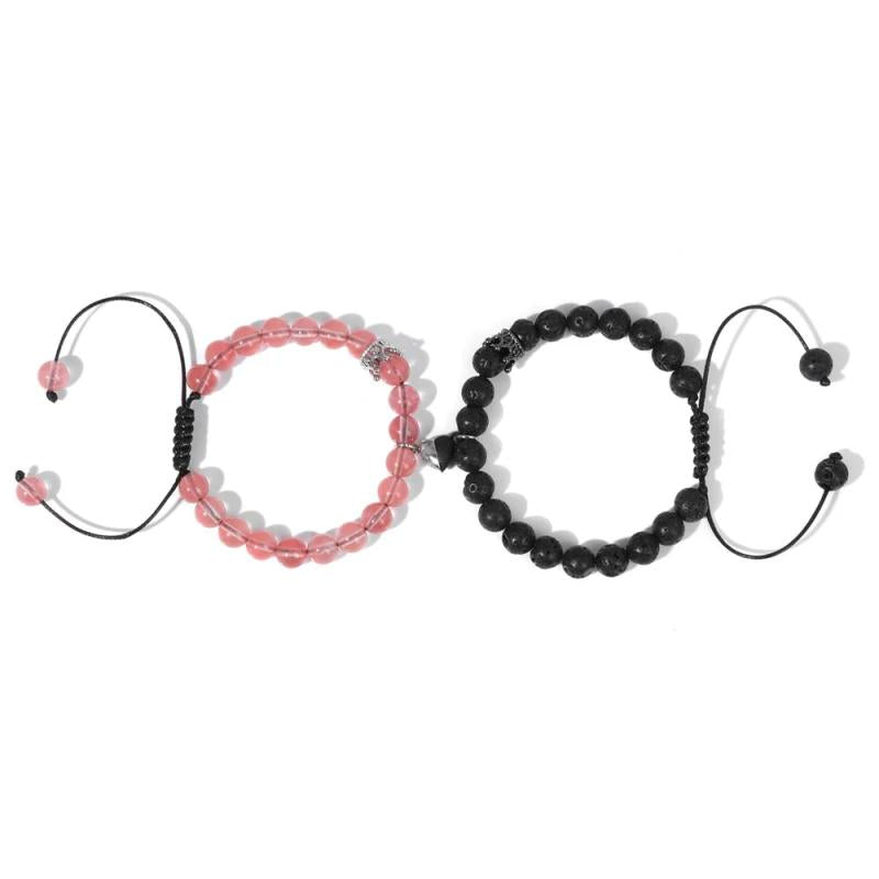 8mm Opal Crystal Couple Bracelets Reiki Bracelet Magnetic Heart Charm