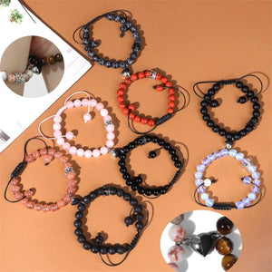 8mm Opal Crystal Couple Bracelets Reiki Bracelet Magnetic Heart Charm
