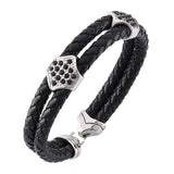 Unisex Leather Rope Bracelet with Zircon, Stainless Steel Buckle