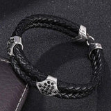 Unisex Leather Rope Bracelet with Zircon, Stainless Steel Buckle
