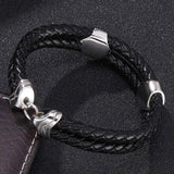 Unisex Leather Rope Bracelet with Zircon, Stainless Steel Buckle