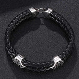 Unisex Leather Rope Bracelet with Zircon, Stainless Steel Buckle