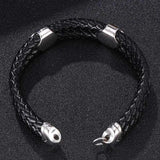 Unisex Leather Rope Bracelet with Zircon, Stainless Steel Buckle