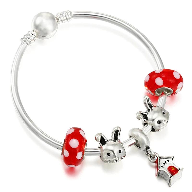 Cartoon Rabbit Charm Bracelets With Silver Bracelet Women Kids Men Couples