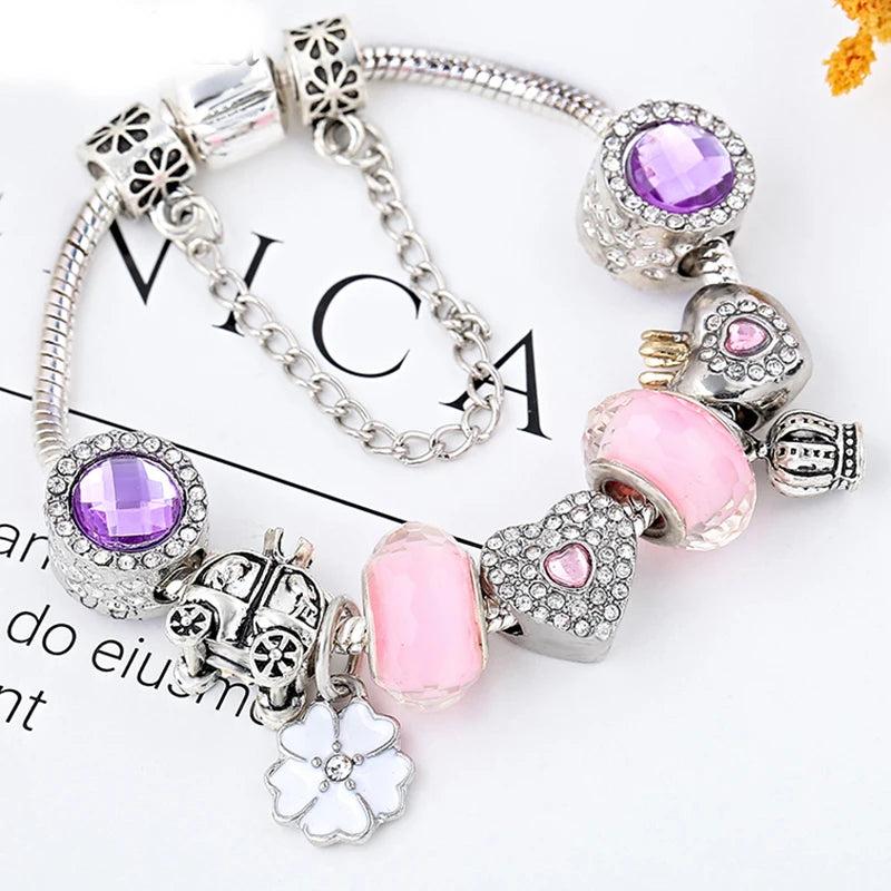 Sweet Romantic Flower Charm Bracelet Female DIY love Crystal Beads Bracelet