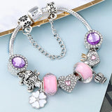 Sweet Romantic Flower Charm Bracelet Female DIY love Crystal Beads Bracelet