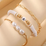 Asymmetric Soft Pottery Letter Chain Pearl Bracelet Set