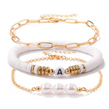 Asymmetric Soft Pottery Letter Chain Pearl Bracelet Set
