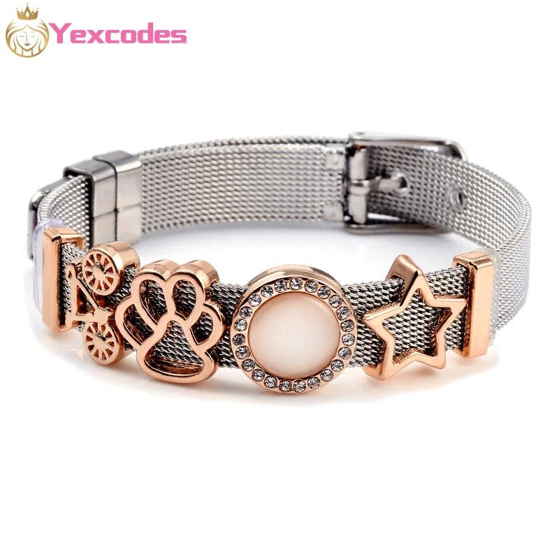 Two-color Stainless Steel Charm Bracelets Men Women Bracelet