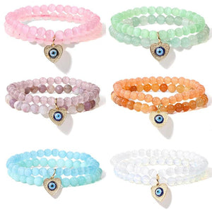 Evil Eye Charm Bracelets Natural Stone Cat Eye Beaded Double-layer Bracelet