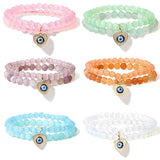 Evil Eye Charm Bracelets Natural Stone Cat Eye Beaded Double-layer Bracelet