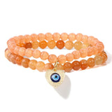 Evil Eye Charm Bracelets Natural Stone Cat Eye Beaded Double-layer Bracelet