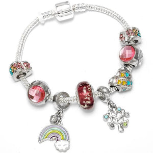 Europe Brands Colorful Crystal Hearts Beads Rainbow Charm Bracelet Bangle