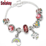 Europe Brands Colorful Crystal Hearts Beads Rainbow Charm Bracelet Bangle