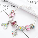 Europe Brands Colorful Crystal Hearts Beads Rainbow Charm Bracelet Bangle