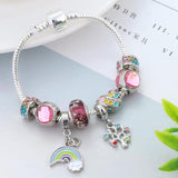 Europe Brands Colorful Crystal Hearts Beads Rainbow Charm Bracelet Bangle
