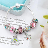 Europe Brands Colorful Crystal Hearts Beads Rainbow Charm Bracelet Bangle