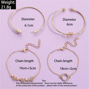 Sindlan Crystal Heart Bracelet Set for Women - Vintage Geometric Bangles