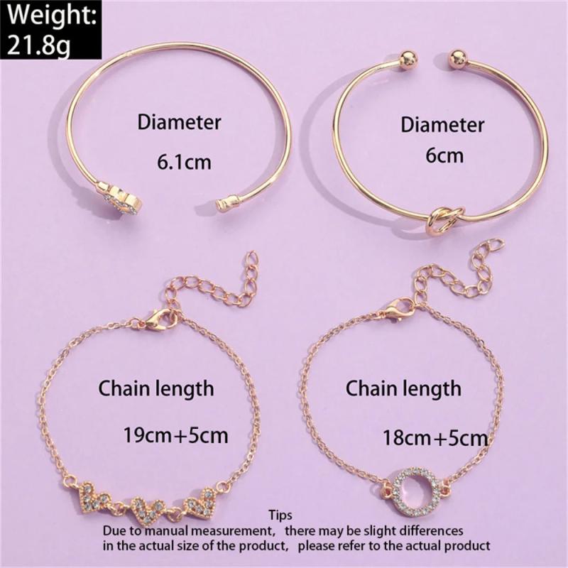 Sindlan Crystal Heart Bracelet Set for Women - Vintage Geometric Bangles
