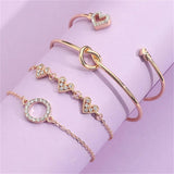 Sindlan Crystal Heart Bracelet Set for Women - Vintage Geometric Bangles