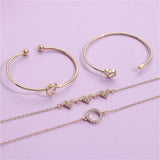 Sindlan Crystal Heart Bracelet Set for Women - Vintage Geometric Bangles