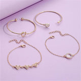 Sindlan Crystal Heart Bracelet Set for Women - Vintage Geometric Bangles
