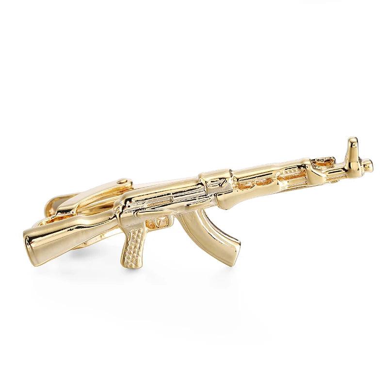 Gold AK-47 Gun Tie Clip for Men Necktie Clamp Clasp