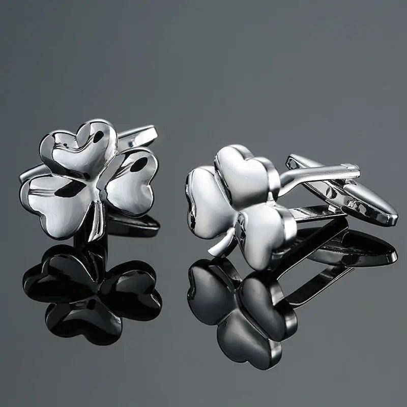 Rose Champagne 4-leaf Clover Cufflinks for Men French Shirt Wedding Jewelry