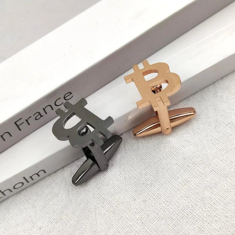 Stainless Steel Bitcoin Logo Cufflinks Wedding Suit Shirt Jewelry