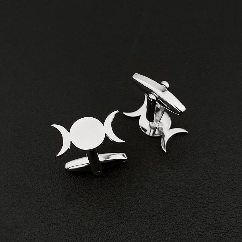 Vintage Triple Moon Goddess Cufflinks Stainless Steel Wedding Gift