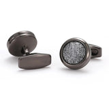 Men's Personalized Silver Sand Round Grey Cufflinks