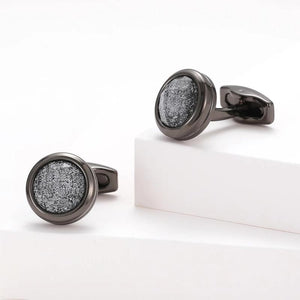 Men's Personalized Silver Sand Round Grey Cufflinks
