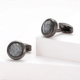 Men's Personalized Silver Sand Round Grey Cufflinks