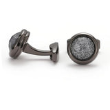 Men's Personalized Silver Sand Round Grey Cufflinks