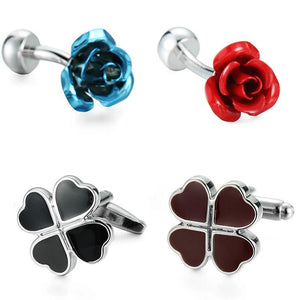 Men's Laser Lattice Cufflinks, Four Leaf Clover Design