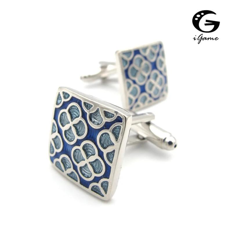 iGame Arrival Blue Flower Enamel Cuff Links
