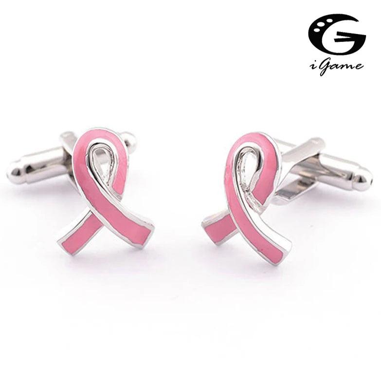 French Men Cuff links Copper Material Pink Ribbon CuffLinks
