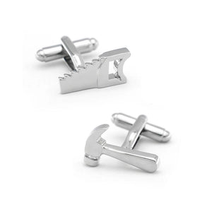 Tool Cuff Links Silver Brass Hammer & Saw Men's Cufflinks