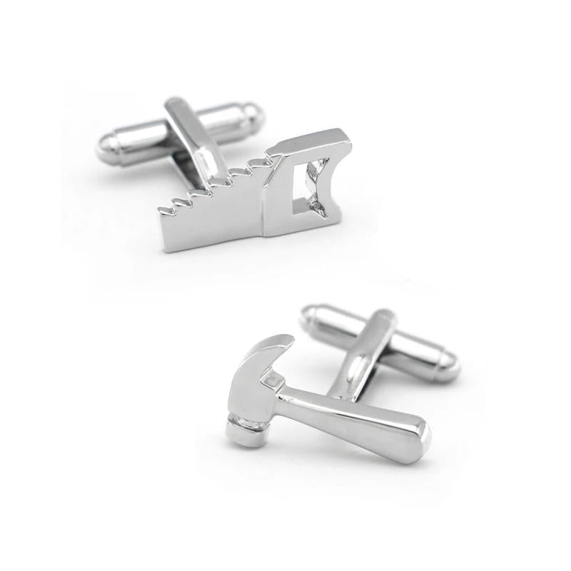 Tool Cuff Links Silver Brass Hammer & Saw Men's Cufflinks