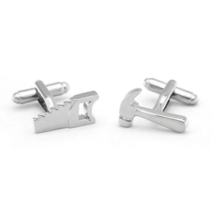 Tool Cuff Links Silver Brass Hammer & Saw Men's Cufflinks