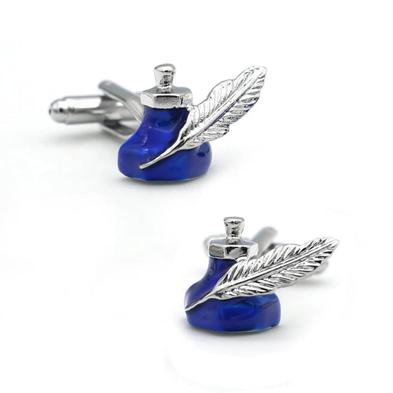 Ink Bottle Cuff Links Feather Brass Material Men's Cufflinks