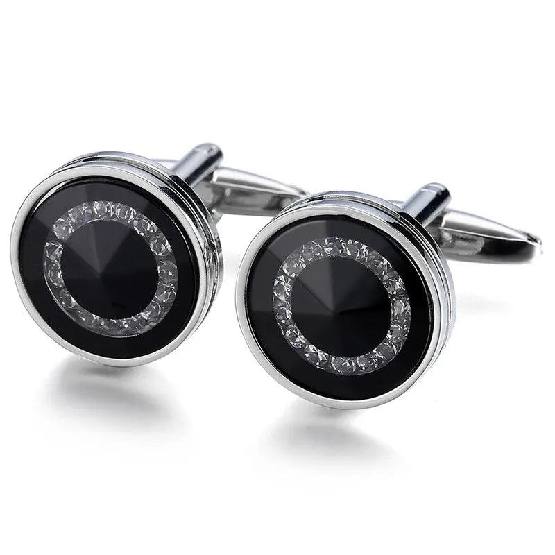 Memolissa Men's Crystal Cufflinks Sea Rhinestone Top Wedding Round Cufflinks