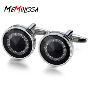 Memolissa Men's Crystal Cufflinks Sea Rhinestone Top Wedding Round Cufflinks