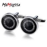 Memolissa Men's Crystal Cufflinks Sea Rhinestone Top Wedding Round Cufflinks