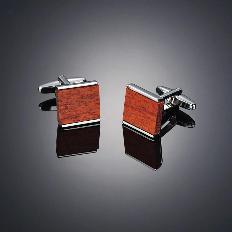 Geometric Wooden Cufflinks Metal Wood Pattern Jewelry