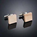 Geometric Wooden Cufflinks Metal Wood Pattern Jewelry